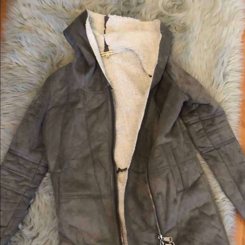 Suede long fur coat